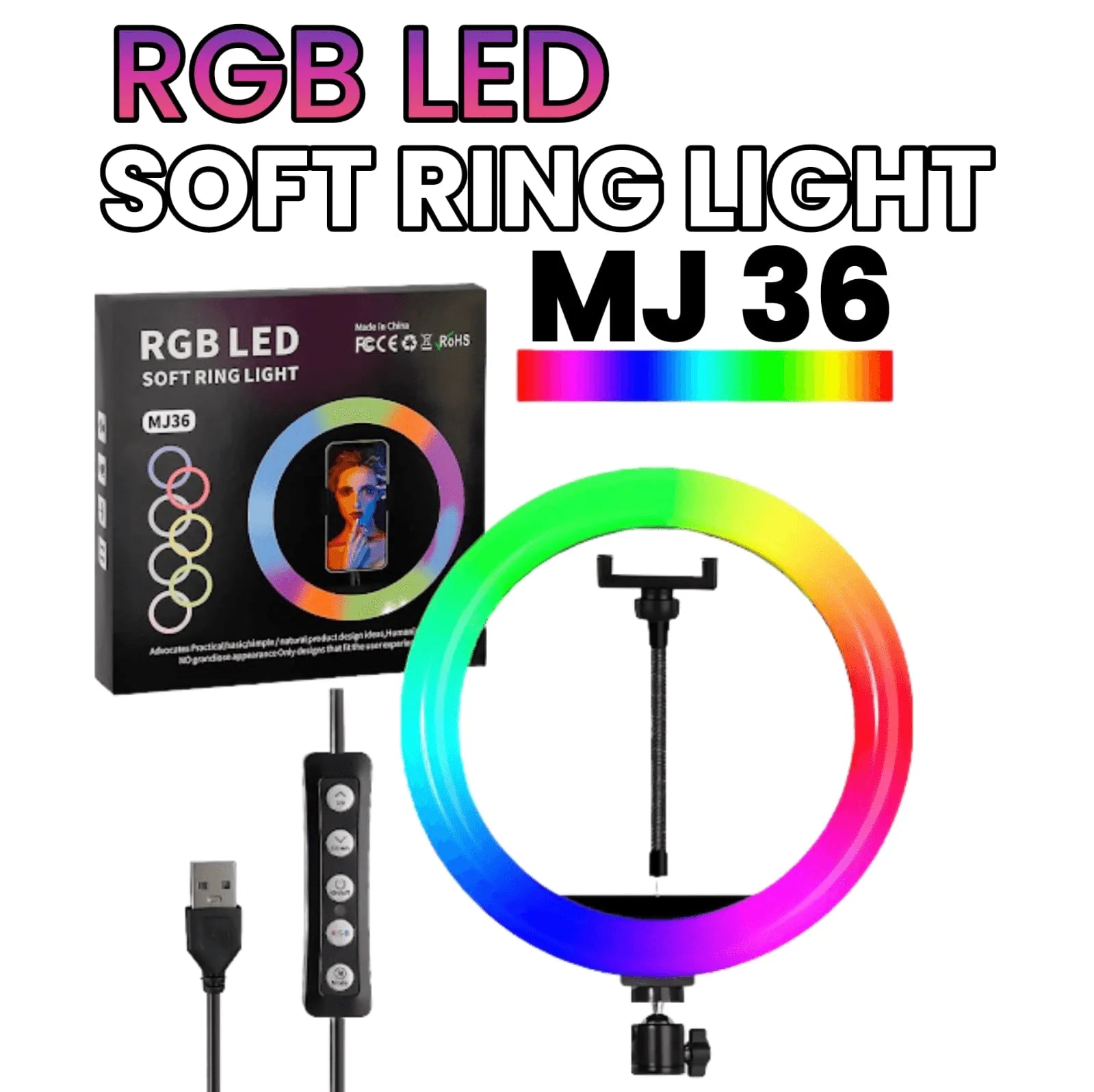 MJ-36 RGB LED Soft Ring Light - Adjustable Lighting for YouTube, Photography & Live Streaming - Saif Al Najmi Kw