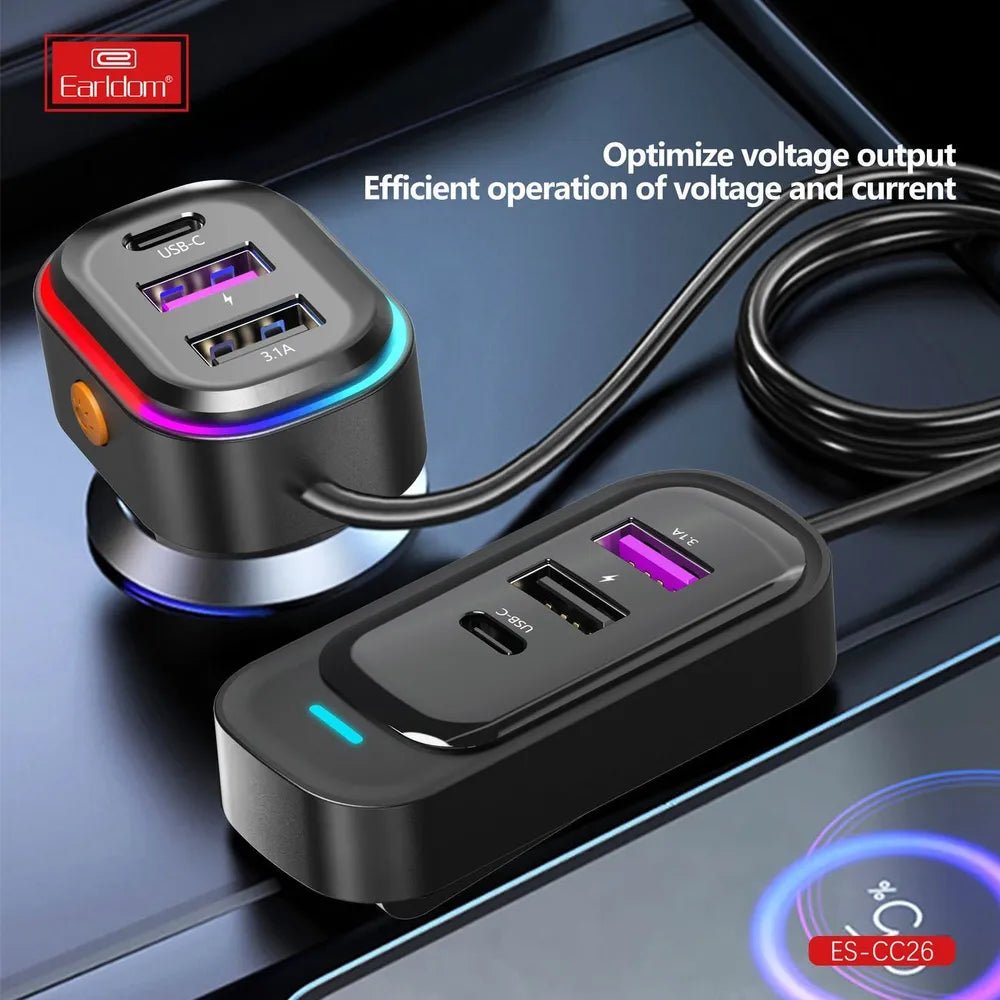 Earldom® CC26 RGB 6in1 66W car charger with cable extension - Saif Al Najmi KwCar ChargersEarldomSaif Al Najmi KwEarldom® CC26 RGB 6in1 66W car charger with cable extension - Saif Al Najmi Kw