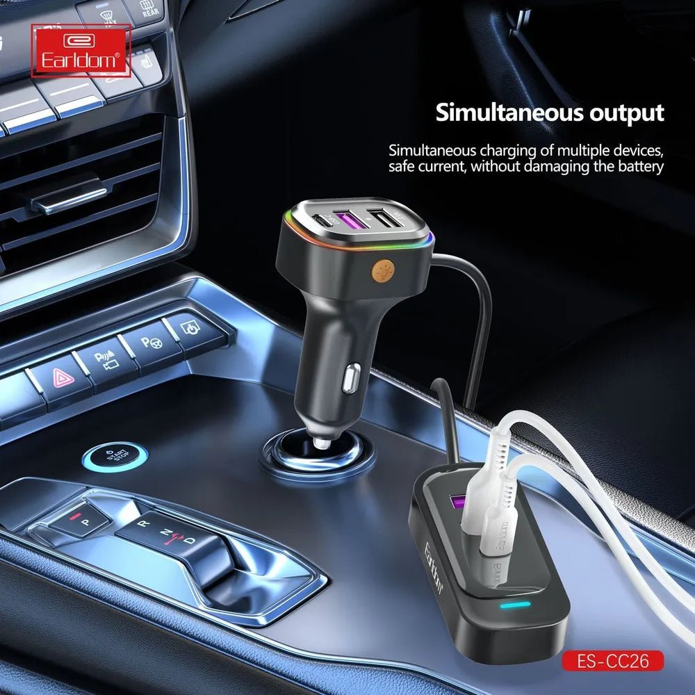 Earldom® CC26 RGB 6in1 66W car charger with cable extension - Saif Al Najmi KwCar ChargersEarldomSaif Al Najmi KwEarldom® CC26 RGB 6in1 66W car charger with cable extension - Saif Al Najmi Kw
