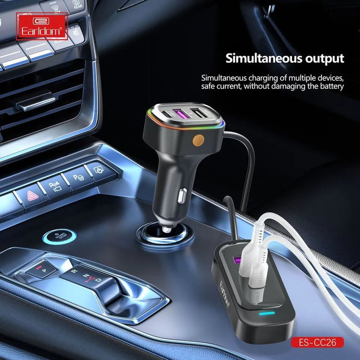 Earldom® CC26 RGB 6in1 66W car charger with cable extension - Saif Al Najmi KwCar ChargersEarldomSaif Al Najmi KwEarldom® CC26 RGB 6in1 66W car charger with cable extension - Saif Al Najmi Kw