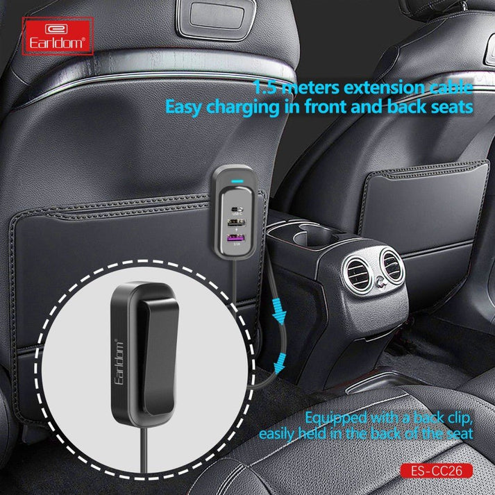 Earldom® CC26 RGB 6in1 66W car charger with cable extension - Saif Al Najmi KwCar ChargersEarldomSaif Al Najmi KwEarldom® CC26 RGB 6in1 66W car charger with cable extension - Saif Al Najmi Kw
