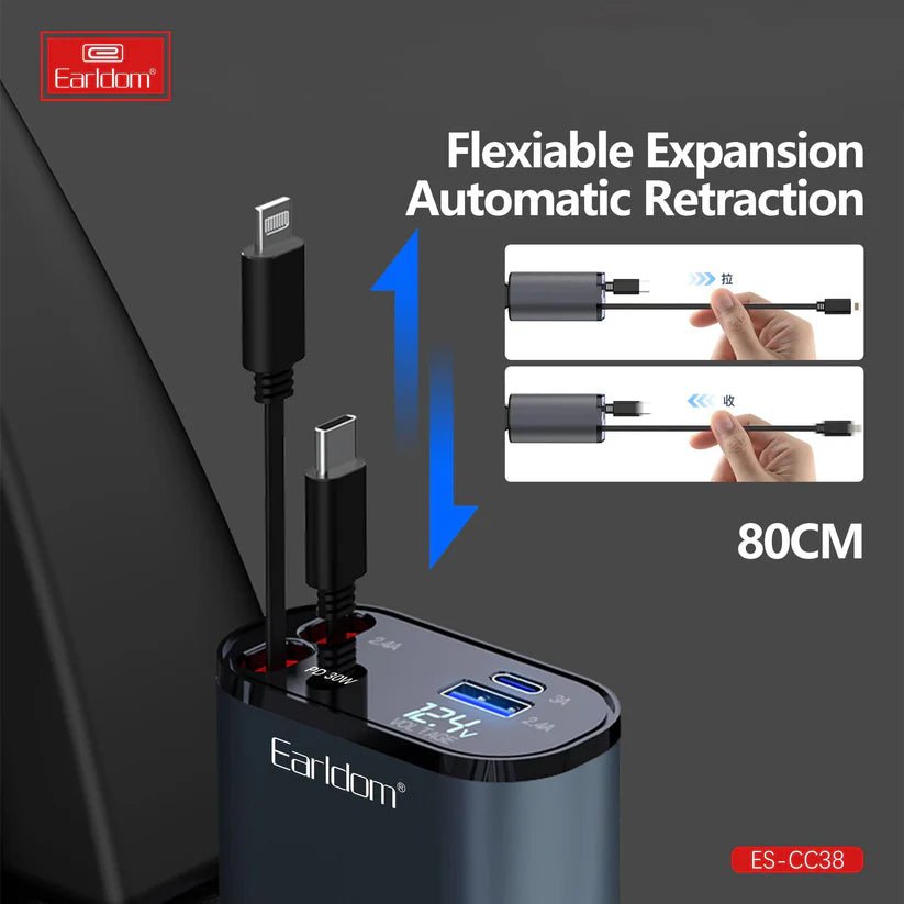 Earldom CC38 Retractable 4 - in - 1 Car Mobile Phone Charger - Saif Al Najmi KwCar ChargersEarldomSaif Al Najmi KwEarldom CC38 Retractable 4 - in - 1 Car Mobile Phone Charger - Saif Al Najmi Kw