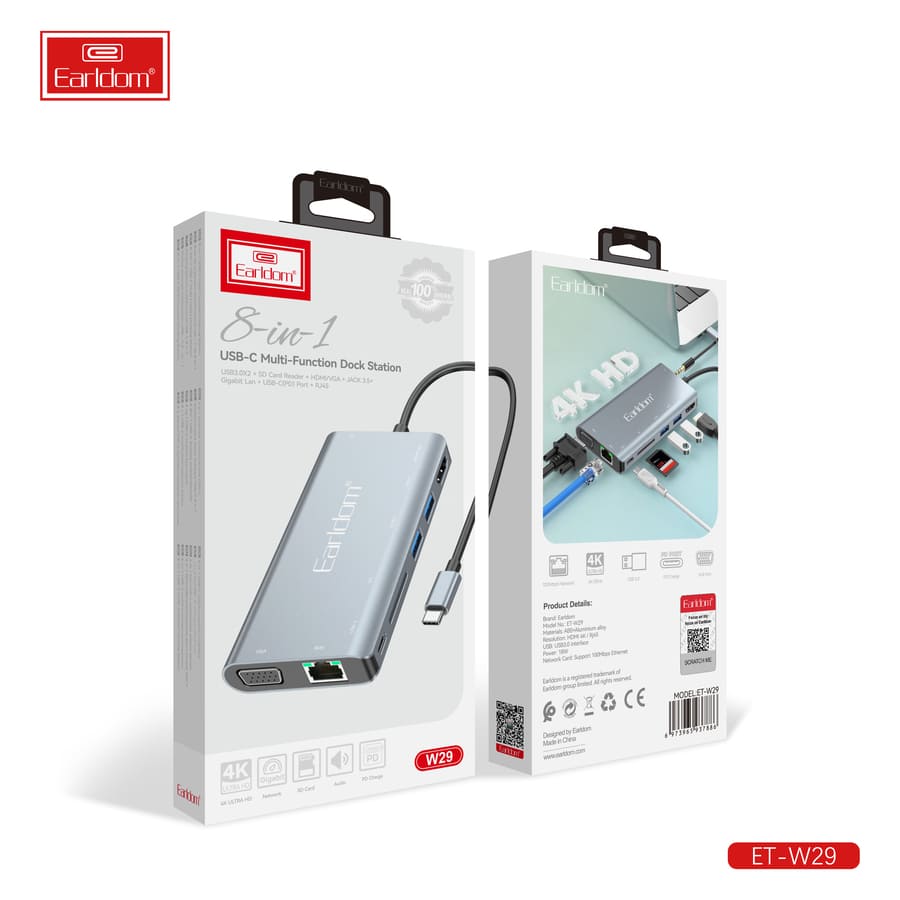 Earldom ET - W29 8 - in - 1 USB Hub - Multi - port USB Hub for Laptops & Devices - Saif Al Najmi KwUSB HubEarldomSaif Al Najmi KwCompact Earldom ET - W29 USB Hub for multiple devices and external displays