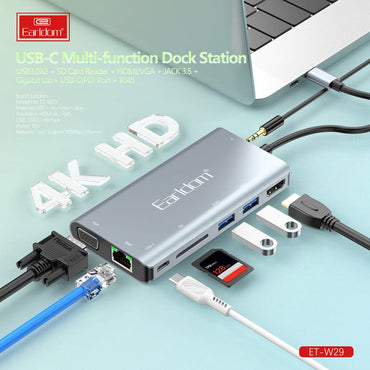 Earldom ET - W29 8 - in - 1 USB Hub - Multi - port USB Hub for Laptops & Devices - Saif Al Najmi KwUSB HubEarldomSaif Al Najmi KwEarldom 8 - in - 1 USB Hub for laptops and desktops with 4K HDMI output