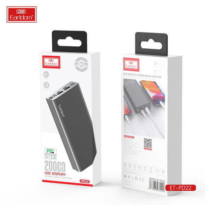 EARLDOM PD22 20000mAh 20W Power Bank - Black - High Capacity & Fast Charging - Saif Al Najmi KwPower BanksEarldomSaif Al Najmi KwEARLDOM PD22 20000mAh 20W Power Bank - Black - High Capacity & Fast Charging - Saif Al Najmi Kw