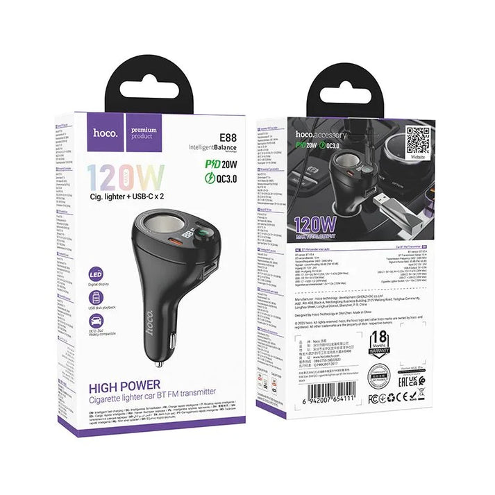 Hoco E88 Star 35W Dual USB-C Cigarette Lighter Car BT FM Transmitter
