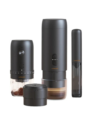 Lepresso Brewology Coffee Kit (Espresso Maker, Rechargeable Grinder & Milk Frother) - Black