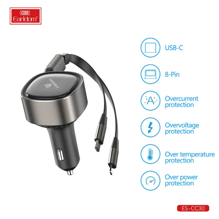 Earldom ES-CC30 30W Retractable USB C Car Charger - Saif Al Najmi Kw