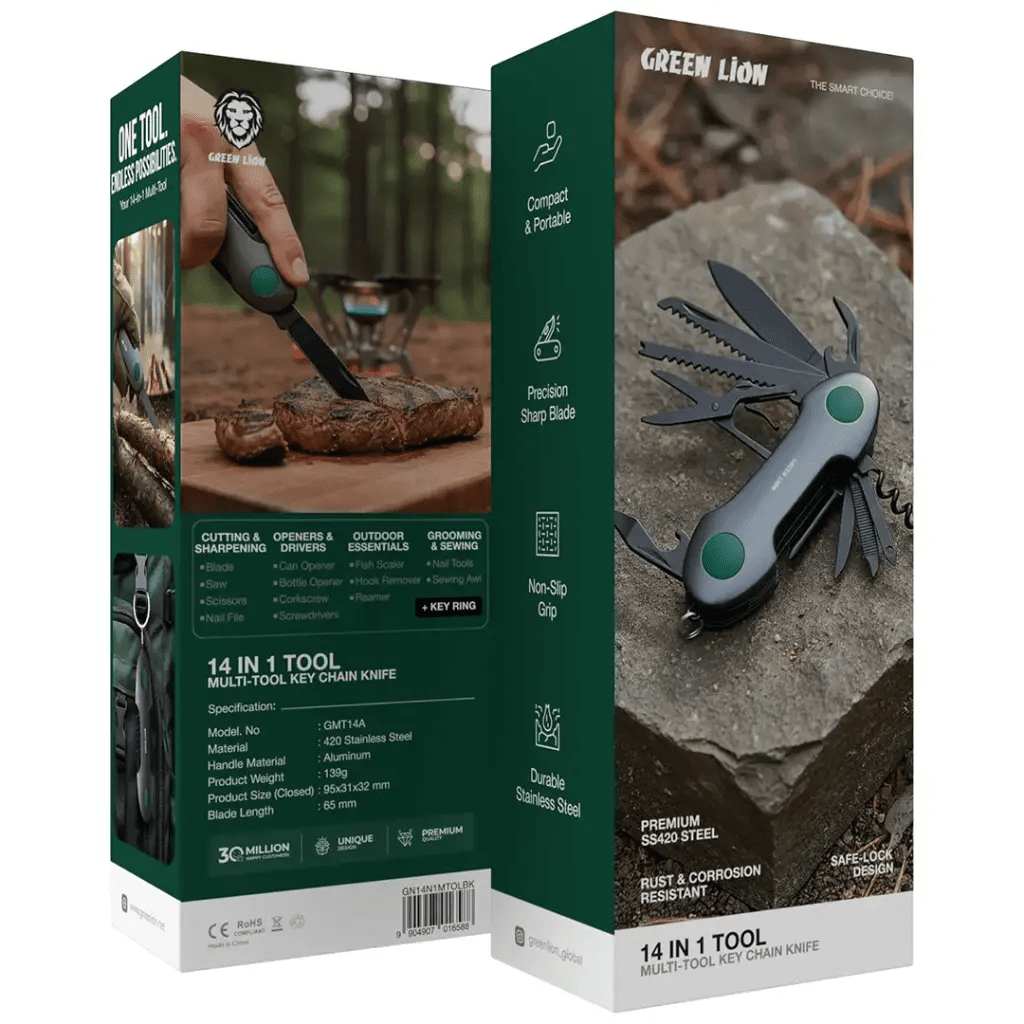 Green Lion 14 In 1 Multi Tool Keychain Knife SS420 Black - Saif Al Najmi KwTOOLKITGreen LionSaif Al Najmi KwGreen Lion 14 In 1 Multi Tool Keychain Knife SS420 Black