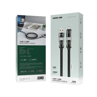 Green Lion 4 in 1 LED Braided Cable 60W - Black - Saif Al Najmi KwCables & ChargersGreen LionSaif Al Najmi KwGreen Lion 4 in 1 LED Braided Cable 60W - Black