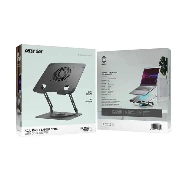 Green Lion Adjustable Laptop Stand with Cooling Fan 360° - Saif Al Najmi Kwlaptop standGreen LionSaif Al Najmi KwGreen Lion Adjustable Laptop Stand with Cooling Fan 360°