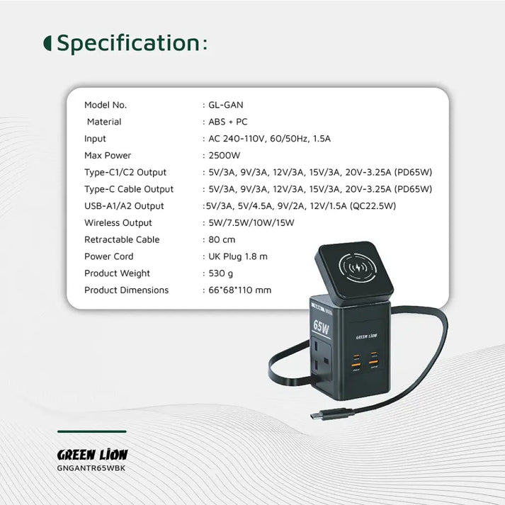Green Lion GaN 65W Multi - Port 8 - in - 1 Travel Adapter - Saif Al Najmi KwChargersGreen LionSaif Al Najmi KwGreen Lion GaN 65W Multi - Port 8 - in - 1 Travel Adapter