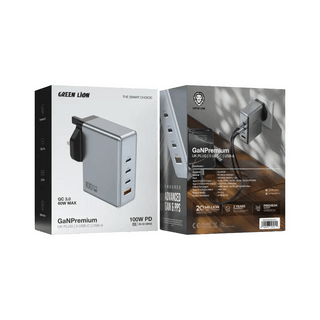 Green Lion GaN Premium UK Plug Wall Charger 100W - Gray - Saif Al Najmi KwWall ChargersGreen LionSaif Al Najmi KwGreen Lion GaN Premium UK Plug Wall Charger 100W - Gray