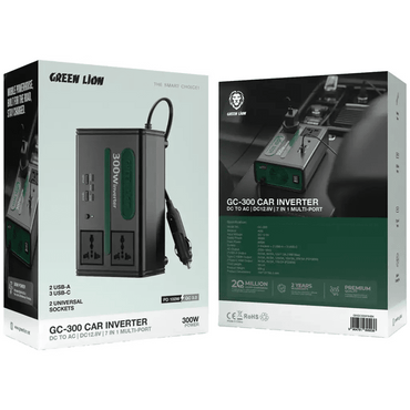 Green Lion GC - 300 7 - in - 1 Car Inverter DC to AC Multi - Port - Saif Al Najmi KwCar ChargersGreen LionSaif Al Najmi KwGreen Lion GC - 300 7 - in - 1 Car Inverter DC to AC Multi - Port