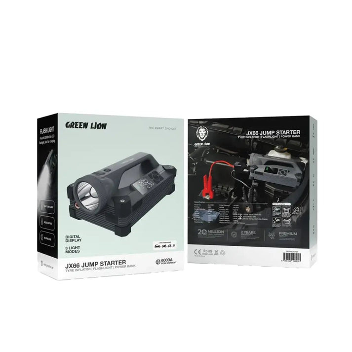 Green Lion JX66 Jump Starter Tyre Inflator Power Bank Gray - Saif Al Najmi KwCar Jump StarterGreen LionSaif Al Najmi KwGreen Lion JX66 Jump Starter Tyre Inflator Power Bank Gray