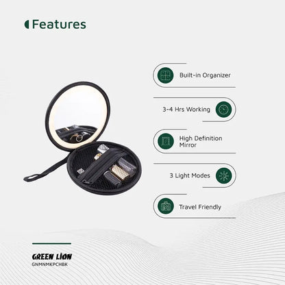 Green Lion Mini Makeup Pouch with LED Mirror Travel Case - Saif Al Najmi KwWomens GroomingGreen LionSaif Al Najmi KwGreen Lion Mini Makeup Pouch with LED Mirror Travel Case