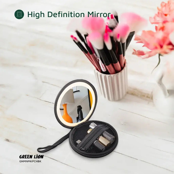 Green Lion Mini Makeup Pouch with LED Mirror Travel Case - Saif Al Najmi KwWomens GroomingGreen LionSaif Al Najmi KwGreen Lion Mini Makeup Pouch with LED Mirror Travel Case