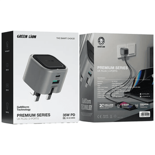 Green Lion Premium 35W GaN Charger UK Plug PD - Gray - Saif Al Najmi KwPhone ChargerGreen LionSaif Al Najmi KwGreen Lion Premium 35W GaN Charger UK Plug PD - Gray