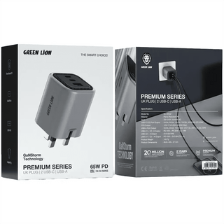 Green Lion Premium GaN Charger UK Plug PD 65W - Gray - Saif Al Najmi KwChargerGreen LionSaif Al Najmi KwGreen Lion Premium GaN Charger UK Plug PD 65W - Gray