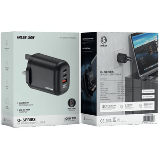 Green Lion Q Series 100W GaN Charger UK Plug 2C1A - Saif Al Najmi KwChargersGreen LionSaif Al Najmi KwGreen Lion Q Series 100W GaN Charger UK Plug 2C1A