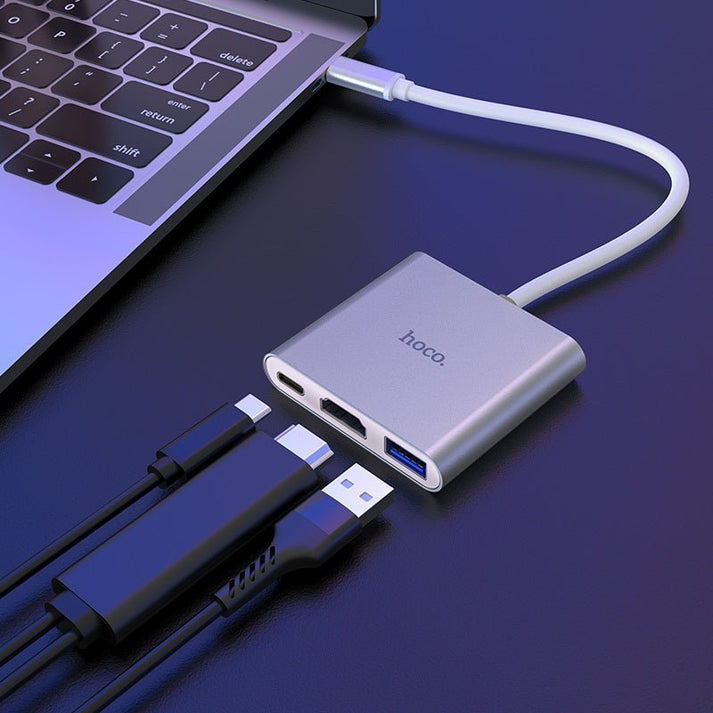 HB14 Easy use Type - C adapter(Type - C to USB3.0+HDMI+PD) - Silver - Saif Al Najmi KwOTG / ConnectorsHocoSaif Al Najmi KwHOCO HB14128926HB14 Easy use Type - C adapter(Type - C to USB3.0+HDMI+PD) - Silver - Saif Al Najmi Kw