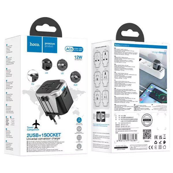 Hoco AC5 Level dual port universal conversion charger - Black - Saif Al Najmi KwChargersHocoSaif Al Najmi KwHOCO AC5131833AC5 Level dual port universal conversion charger - Black - Saif Al Najmi Kw