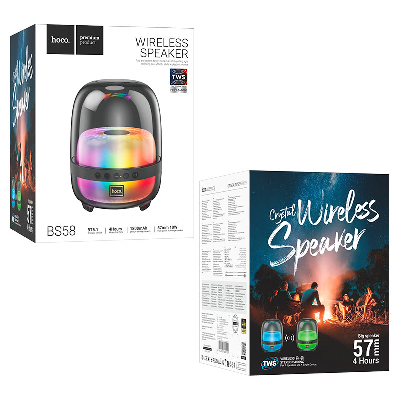 Hoco BS58 Crystal colorful luminous BT speaker - Magic black night - Saif Al Najmi Kw