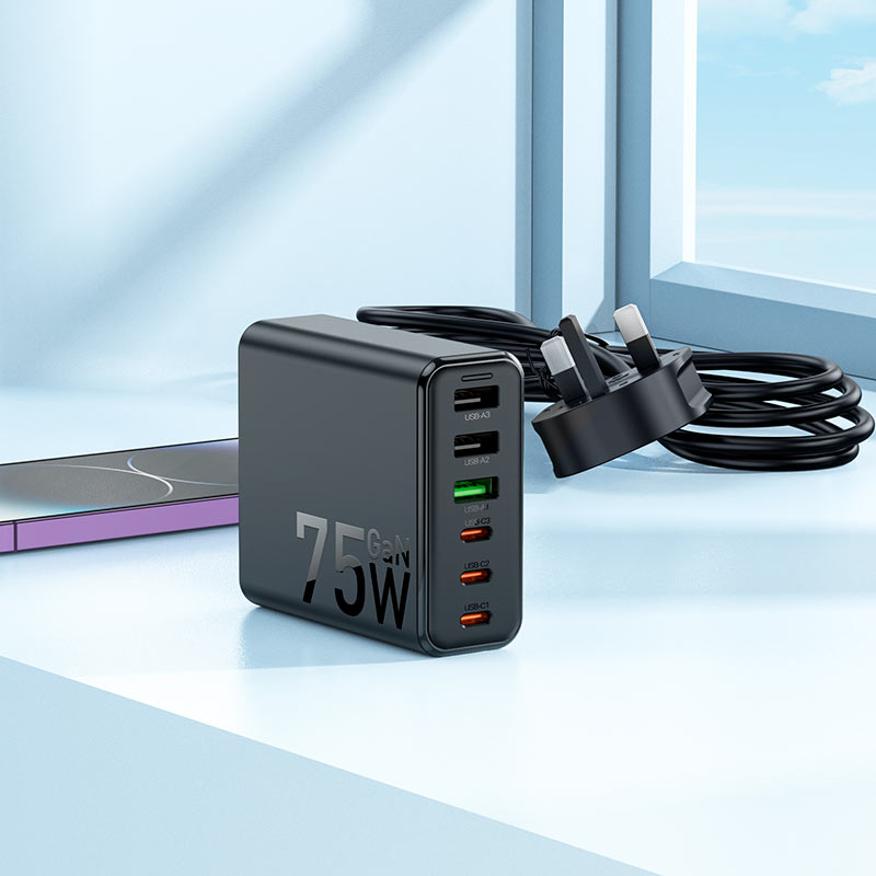 Hoco C133B Earl Charging Station (75W PD45W + QC3.0 UK) - Saif Al Najmi Kw