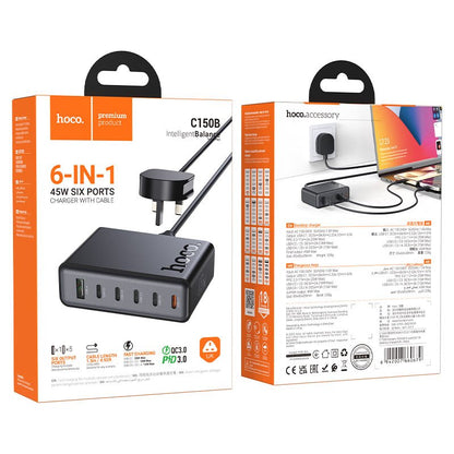 Hoco C150B Modern Charging Station – 45W PD Fast Charger with USB - C + USB - A Ports (UK Plug) - Saif Al Najmi KwChargersHocoSaif Al Najmi KwHoco C150B Modern Charging Station – 45W PD Fast Charger with USB - C + USB - A Ports (UK Plug)