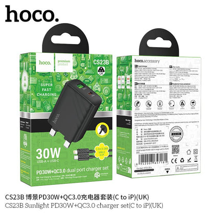 Hoco C150B Sunlight PD30W + QC3.0 Charger – USB - C to Lightning, UK Plug - Saif Al Najmi KwChargersHocoSaif Al Najmi KwHoco C150B Sunlight PD30W + QC3.0 Charger – USB - C to Lightning, UK Plug