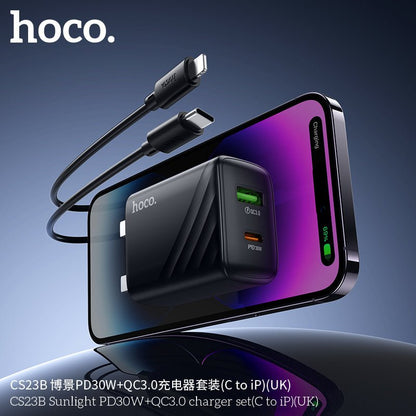 Hoco C150B Sunlight PD30W + QC3.0 Charger – USB - C to Lightning, UK Plug - Saif Al Najmi KwChargersHocoSaif Al Najmi KwHoco C150B Sunlight PD30W + QC3.0 Charger – USB - C to Lightning, UK Plug