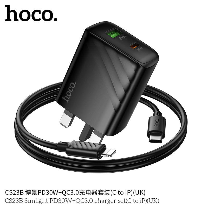 Hoco C150B Sunlight PD30W + QC3.0 Charger – USB - C to Lightning, UK Plug - Saif Al Najmi KwChargersHocoSaif Al Najmi KwHoco C150B Sunlight PD30W + QC3.0 Charger – USB - C to Lightning, UK Plug