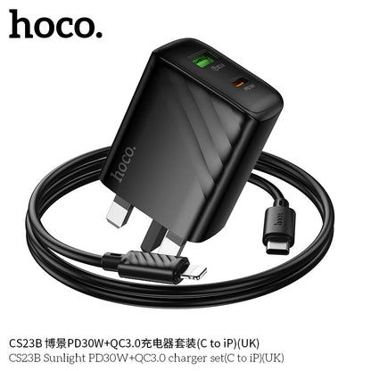 Hoco C150B Sunlight PD30W + QC3.0 Charger – USB - C to Lightning, UK Plug - Saif Al Najmi KwChargersHocoSaif Al Najmi KwHoco C150B Sunlight PD30W + QC3.0 Charger – USB - C to Lightning, UK Plug