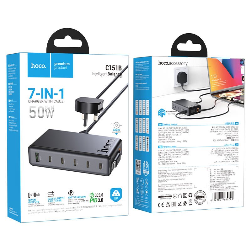 Hoco C151B Modern Charging Station – 50W PD Fast Charger, USB - C + USB - A (UK Plug) - Saif Al Najmi KwChargersHocoSaif Al Najmi KwHoco C151B Modern Charging Station – 50W PD Fast Charger, USB - C + USB - A (UK Plug)