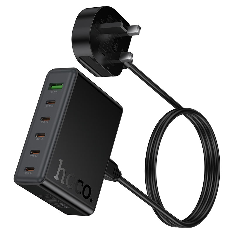 Hoco C152B Modern Charging Station – 70W PD Fast Charge Hub with USB-C & Dual USB-A (UK Plug)