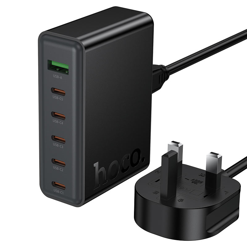 Hoco C152B Modern Charging Station – 70W PD Fast Charge Hub with USB-C & Dual USB-A (UK Plug)