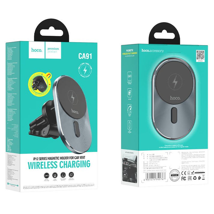 HOCO CA91 Magic Magnetic Wireless Car Charger – Air Vent Mount (15W) - Saif Al Najmi KwCar ChargersHocoSaif Al Najmi KwHOCO CA91 Magic Magnetic Wireless Car Charger – Air Vent Mount (15W)