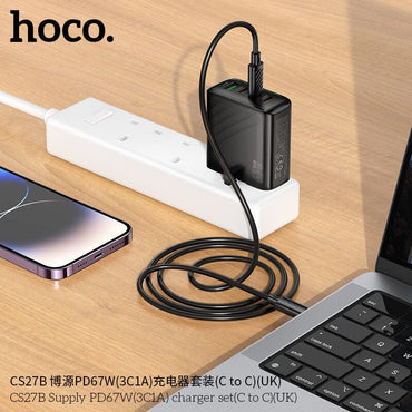 Hoco CS27B PD67W3 4 - Port Fast Charger – 67W GaN Power Adapter with Type - C to Type - C Cable - Saif Al Najmi KwChargersHocoSaif Al Najmi KwHoco CS27B PD67W3 4 - Port Fast Charger – 67W GaN Power Adapter with Type - C to Type - C Cable