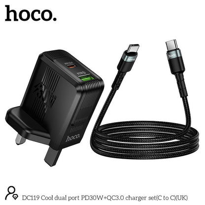Hoco DC119 Dual Port PD30W + QC3.0 Fast Charger Set (C to C) – UK Plug - Saif Al Najmi KwChargersHocoSaif Al Najmi KwHoco DC119 Dual Port PD30W + QC3.0 Fast Charger Set (C to C) – UK Plug