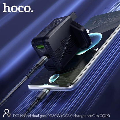 Hoco DC119 Dual Port PD30W + QC3.0 Fast Charger Set (C to C) – UK Plug - Saif Al Najmi KwChargersHocoSaif Al Najmi KwHoco DC119 Dual Port PD30W + QC3.0 Fast Charger Set (C to C) – UK Plug