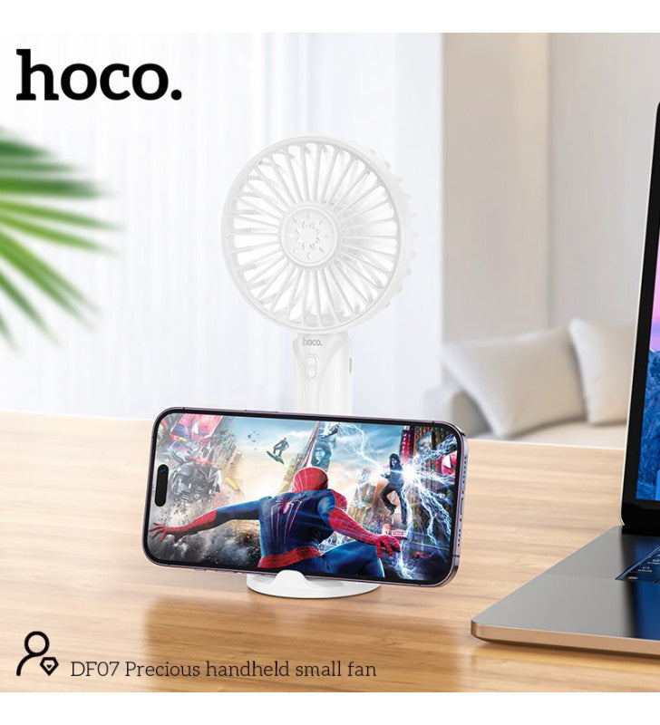HOCO DF07 Mini Handheld Fan 1200 mAh Battery with Phone Holder - Saif Al Najmi Kw