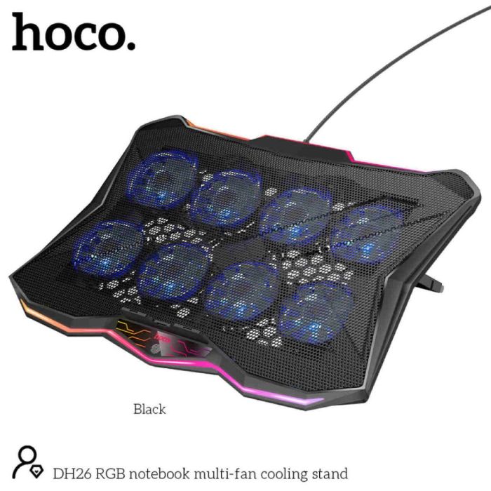 Hoco DH26 RGB Notebook Multi - Fan Cooling Stand – Adjustable Laptop Cooler (8 Fans, Black) - Saif Al Najmi KwCooling FansHocoSaif Al Najmi KwHoco DH26 RGB Notebook Multi - Fan Cooling Stand – Adjustable Laptop Cooler (8 Fans, Black)
