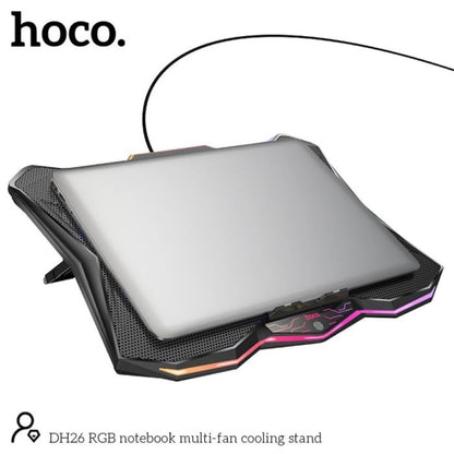 Hoco DH26 RGB Notebook Multi - Fan Cooling Stand – Adjustable Laptop Cooler (8 Fans, Black) - Saif Al Najmi KwCooling FansHocoSaif Al Najmi KwHoco DH26 RGB Notebook Multi - Fan Cooling Stand – Adjustable Laptop Cooler (8 Fans, Black)