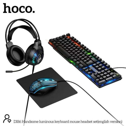 Hoco DI86 Handsome Luminous Gaming Combo – 4 - in - 1 Set (Keyboard, Mouse, Mouse Pad & Headset) - Saif Al Najmi KwGamingHocoSaif Al Najmi KwHoco DI86 Handsome Luminous Gaming Combo – 4 - in - 1 Set (Keyboard, Mouse, Mouse Pad & Headset)