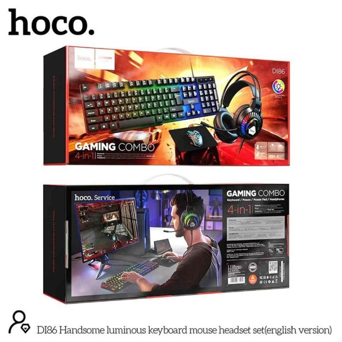Hoco DI86 Handsome Luminous Gaming Combo – 4 - in - 1 Set (Keyboard, Mouse, Mouse Pad & Headset) - Saif Al Najmi KwGamingHocoSaif Al Najmi KwHoco DI86 Handsome Luminous Gaming Combo – 4 - in - 1 Set (Keyboard, Mouse, Mouse Pad & Headset)