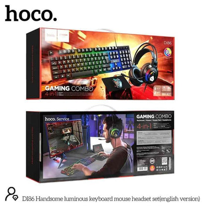Hoco DI86 Handsome Luminous Gaming Combo – 4 - in - 1 Set (Keyboard, Mouse, Mouse Pad & Headset) - Saif Al Najmi KwGamingHocoSaif Al Najmi KwHoco DI86 Handsome Luminous Gaming Combo – 4 - in - 1 Set (Keyboard, Mouse, Mouse Pad & Headset)