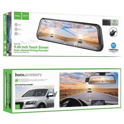 Hoco DV16 Mirror Dual-Channel Dash Cam – 9.66″ Touch Display, Front + Rear Recording
