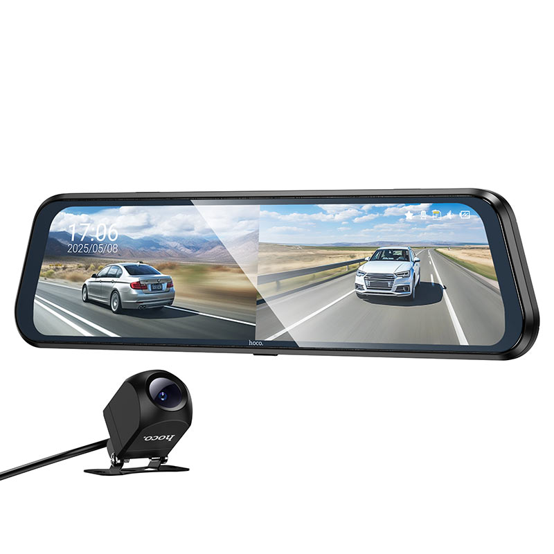 Hoco DV16 Mirror Dual-Channel Dash Cam – 9.66″ Touch Display, Front + Rear Recording