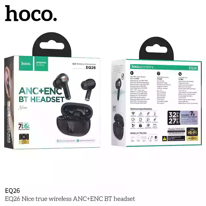 HOCO EQ26 NICE True Wireless Bluetooth Headset – ANC + ENC Noise Cancelling - Saif Al Najmi KwEarpodsHocoSaif Al Najmi KwWhiteHOCO EQ26 NICE True Wireless Bluetooth Headset – ANC + ENC Noise Cancelling
