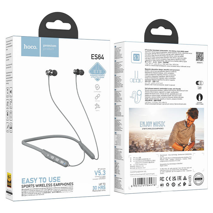 Hoco ES64 Easy Sound sports BT earphones - grey - Saif Al Najmi Kw